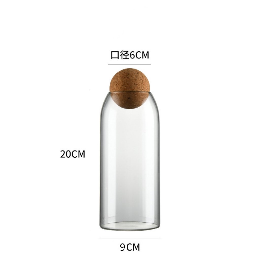 Hanio Reusable Coffee Bean Food Grade container Clear Borosilicate Glass Food Storage Jars with Cork Ball Stopper Lid