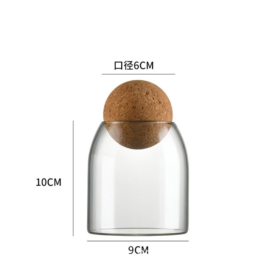 Hanio Reusable Coffee Bean Food Grade container Clear Borosilicate Glass Food Storage Jars with Cork Ball Stopper Lid
