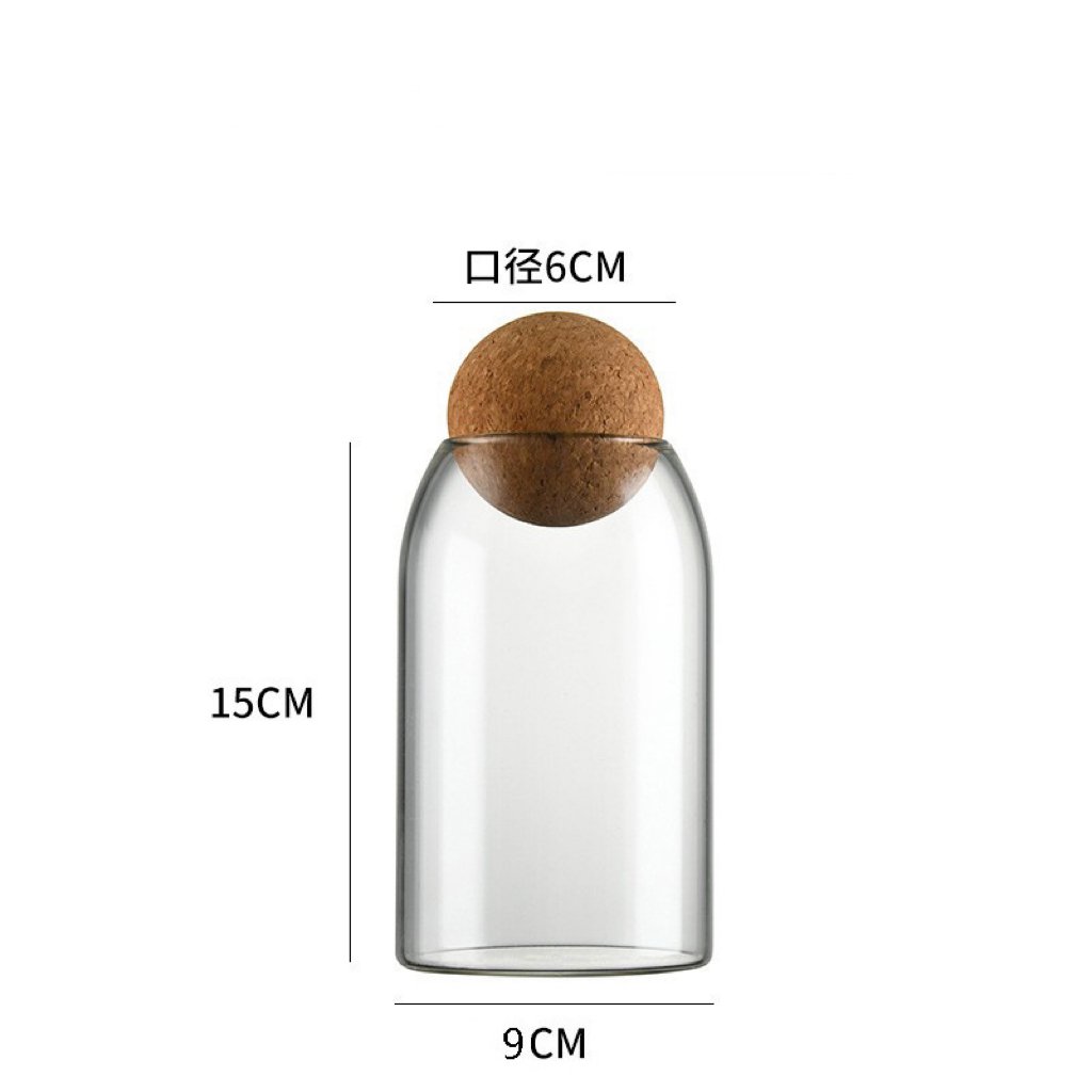 Hanio Reusable Coffee Bean Food Grade container Clear Borosilicate Glass Food Storage Jars with Cork Ball Stopper Lid