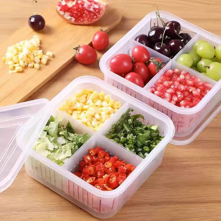 Kitchen scallion storage box 6+1 Food Storage Container Detachable Drain Basket Vegetables Sealed Keeper for Ginger Garlic Onion