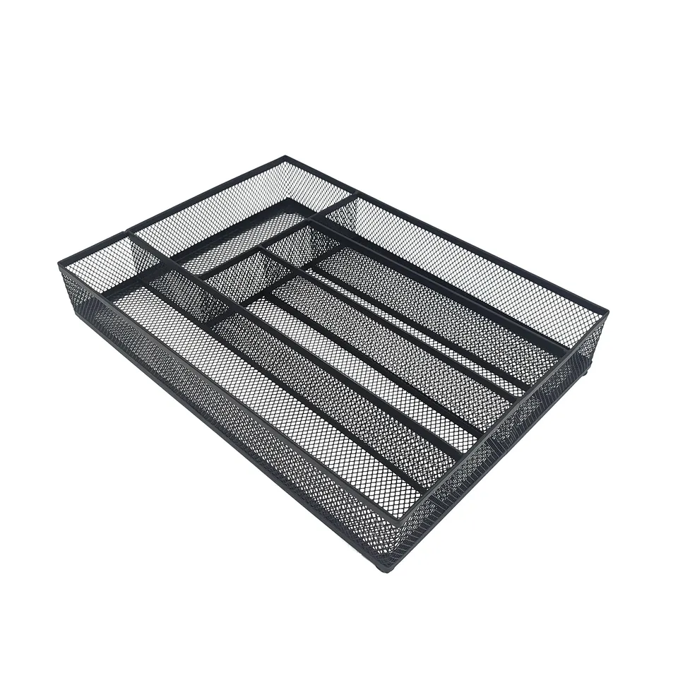 Kitchen Metal Iron Mesh Black Knife And Fork Drying Storage Box Cosmetic Storage Organizer