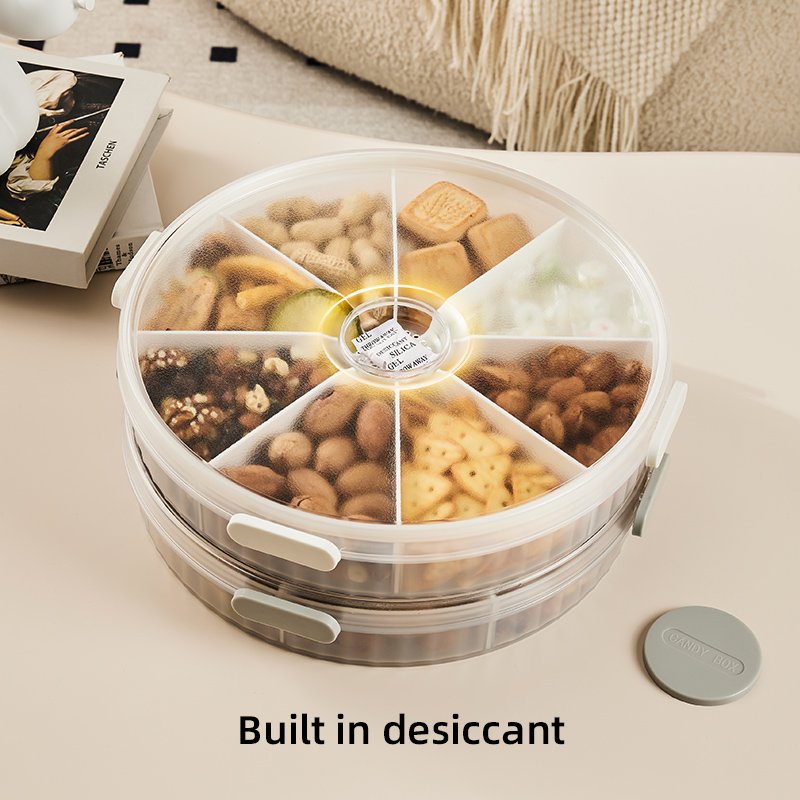 Round Transparent Divided Candy Dried Living Room Coffee Table Sealed Fruit Tray dried Preservation Storage Box for Household