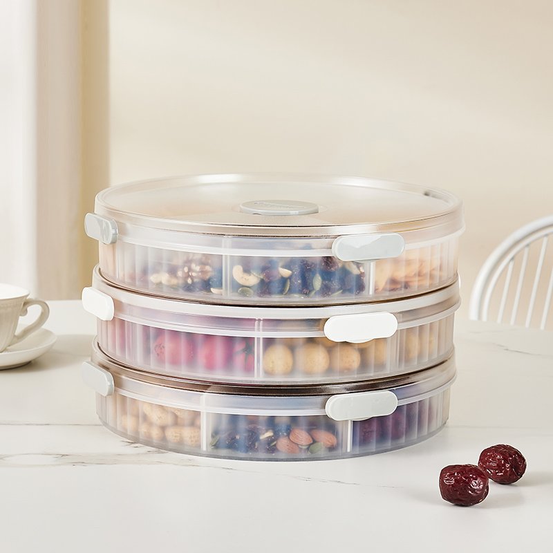 Round Transparent Divided Candy Dried Living Room Coffee Table Sealed Fruit Tray dried Preservation Storage Box for Household