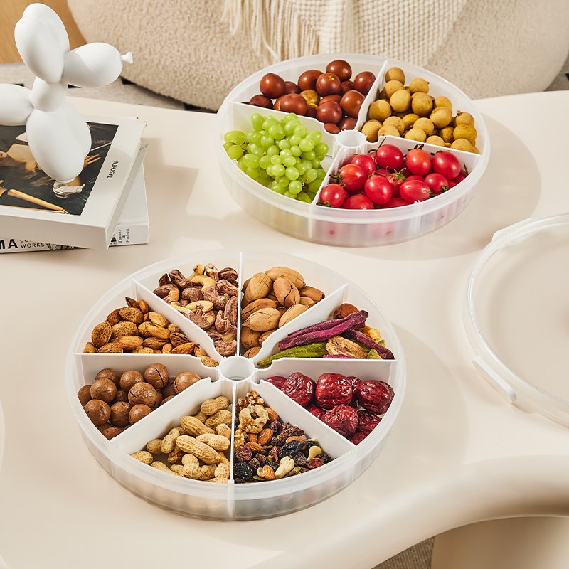 Round Transparent Divided Candy Dried Living Room Coffee Table Sealed Fruit Tray dried Preservation Storage Box for Household