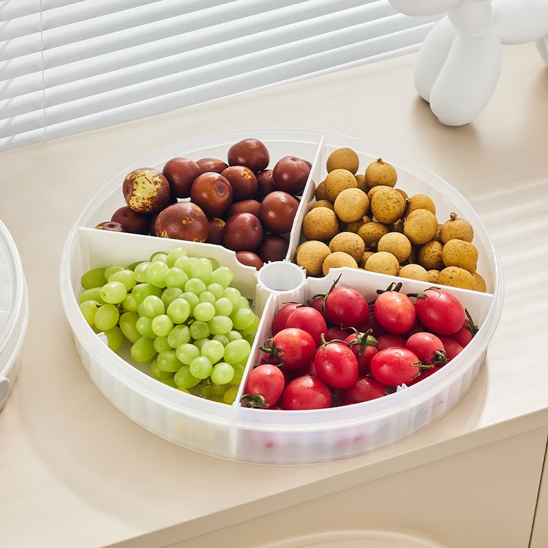 Round Transparent Divided Candy Dried Living Room Coffee Table Sealed Fruit Tray dried Preservation Storage Box for Household