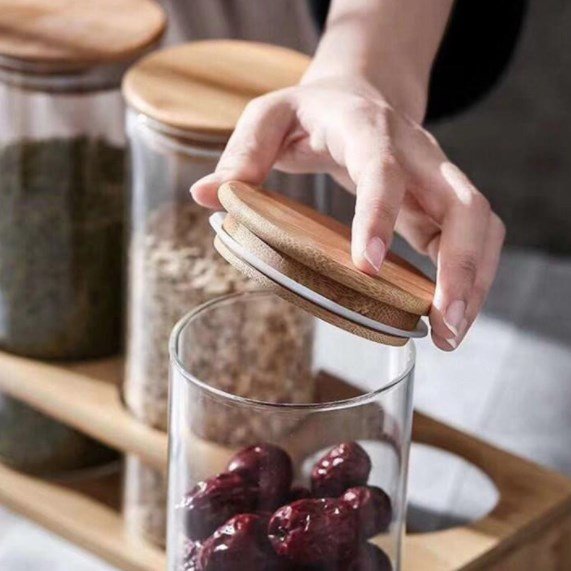 Food Storage Jar Borosilicate Glass Canister With Bamboo Lid For Storage