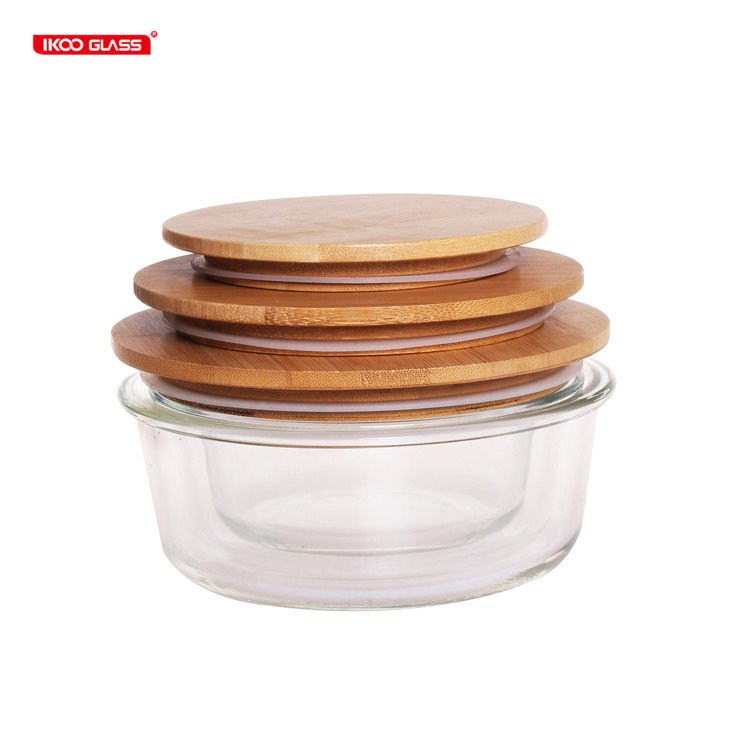 Hot sale plastic free glass food storage container set with wood lid