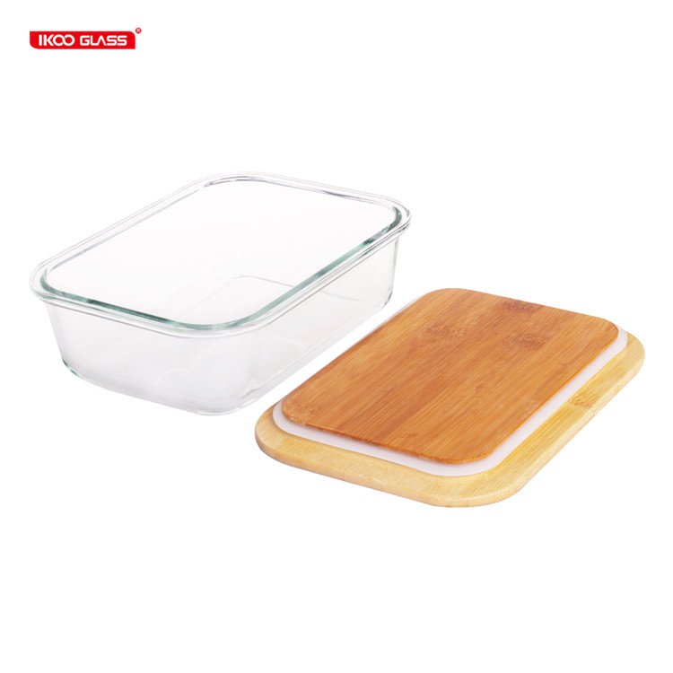 Hot sale plastic free glass food storage container set with wood lid
