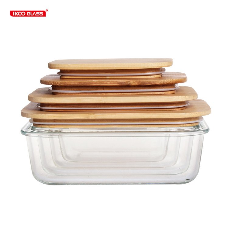 Hot sale plastic free glass food storage container set with wood lid