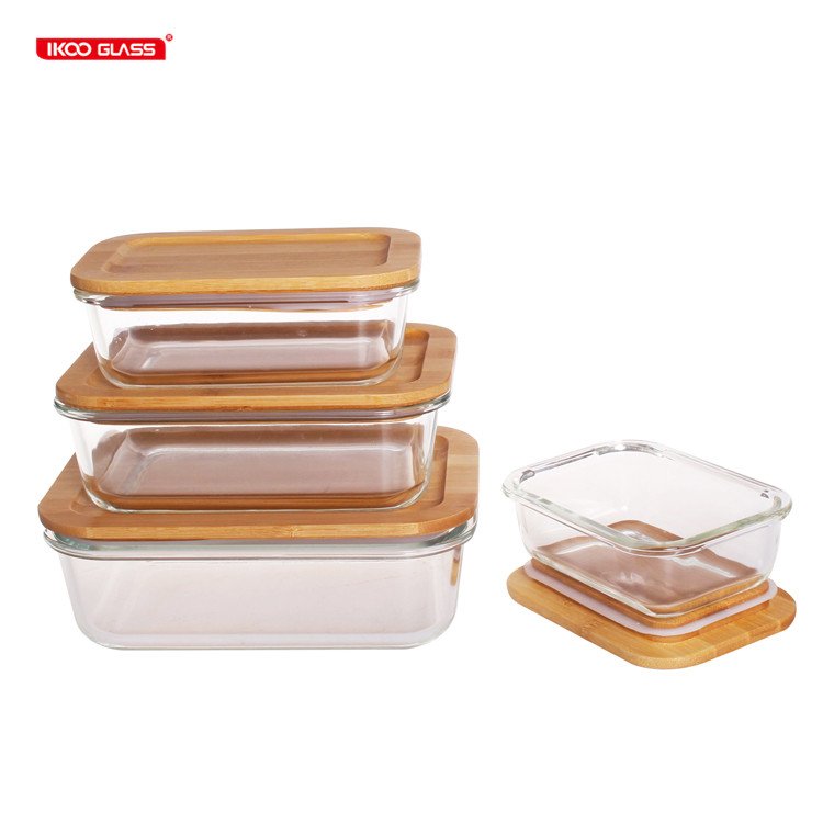 Hot sale plastic free glass food storage container set with wood lid