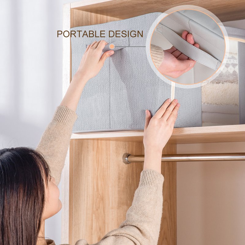 Large Clothes Storage Bins Foldable Metal Frame Storage Box Stackable Linen Fabric Container Organizer Set with Carrying Handles