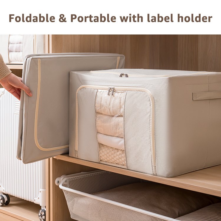 Large Clothes Storage Bins Foldable Metal Frame Storage Box Stackable Linen Fabric Container Organizer Set with Carrying Handles