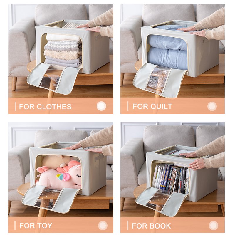 Large Clothes Storage Bins Foldable Metal Frame Storage Box Stackable Linen Fabric Container Organizer Set with Carrying Handles