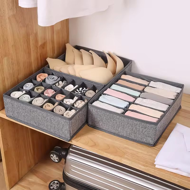 Foldable linen storage box soft cover 3-piece set clothing organizer washable pp board compartment storage