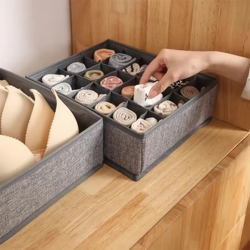 Foldable linen storage box soft cover 3-piece set clothing organizer washable pp board compartment storage