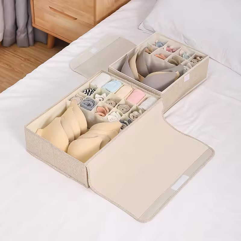 Foldable linen storage box soft cover 3-piece set clothing organizer washable pp board compartment storage
