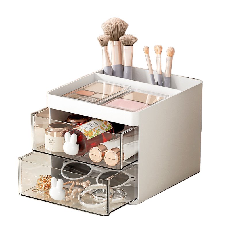 Transparent Plastic Desktop Storage Box Drawer Pen Holder Bathroom Makeup Brush Jewelry Student Office Goods-No Reviews