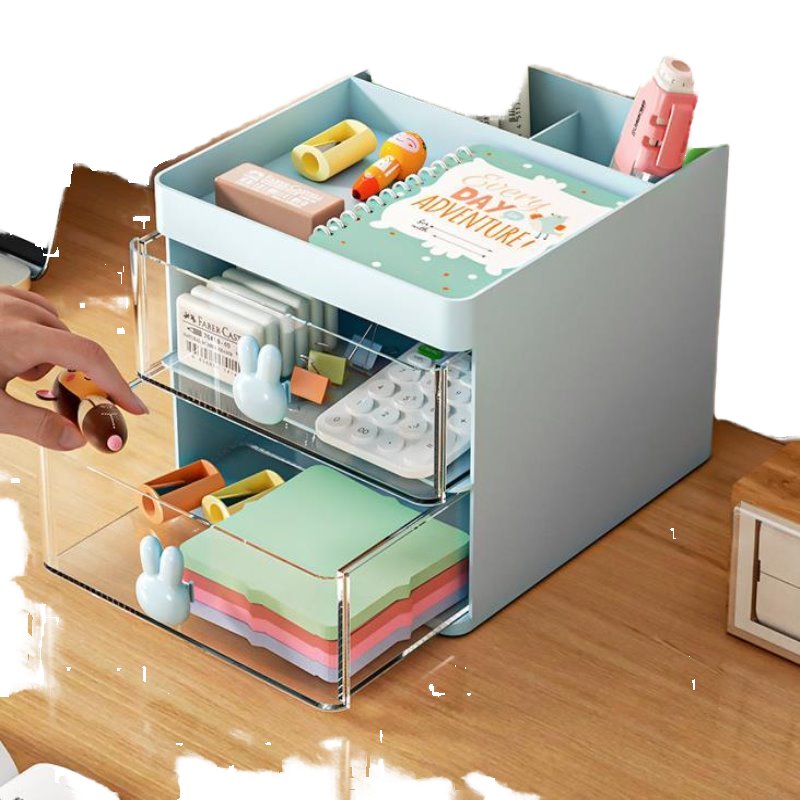 Transparent Plastic Desktop Storage Box Drawer Pen Holder Bathroom Makeup Brush Jewelry Student Office Goods-No Reviews
