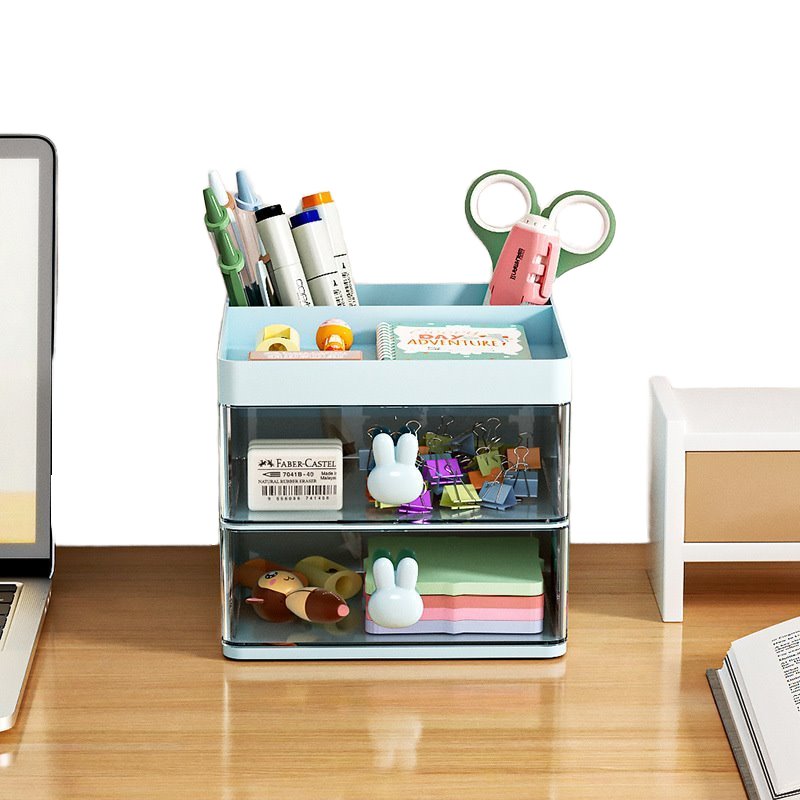 Transparent Plastic Desktop Storage Box Drawer Pen Holder Bathroom Makeup Brush Jewelry Student Office Goods-No Reviews