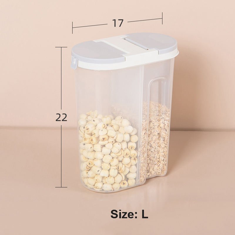 2 Grids Cereal Storage Box Food Storage Box Plastic Reusable Dry Food Storage Container