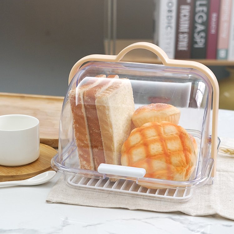 Factory dust proof food grade plastic food box transparent kitchen food storage containers bread storage boxes with sieve