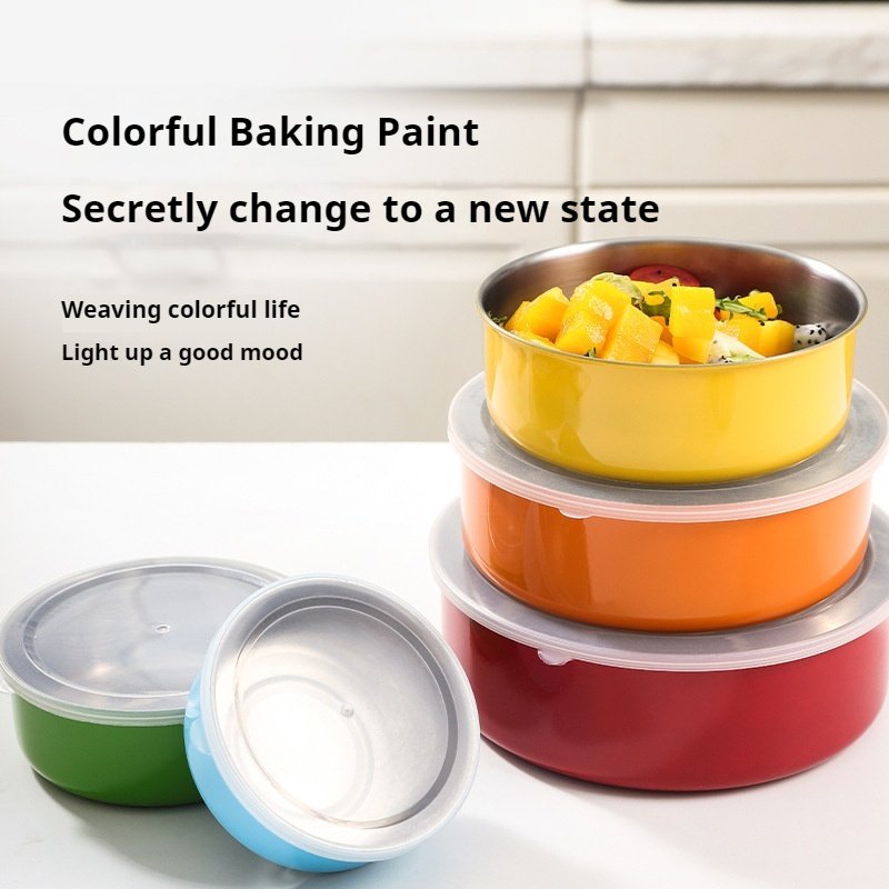 5pcs Stainless Steel Round Food Storage Boxes with Plastic Lids Fresh Keeping Colored Food Containers For Children