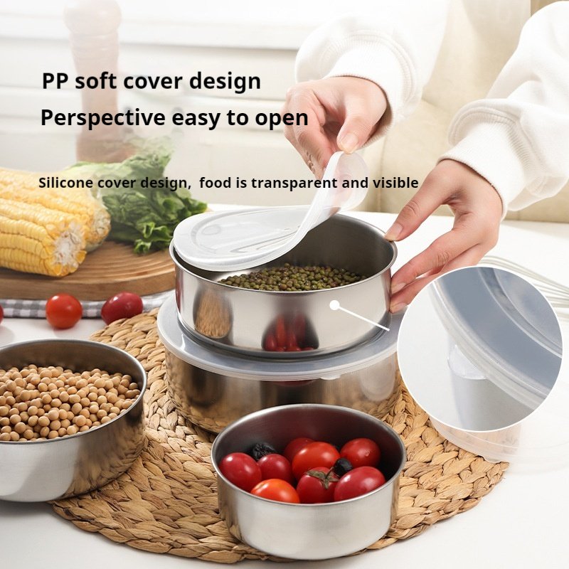 5pcs Stainless Steel Round Food Storage Boxes with Plastic Lids Fresh Keeping Colored Food Containers For Children
