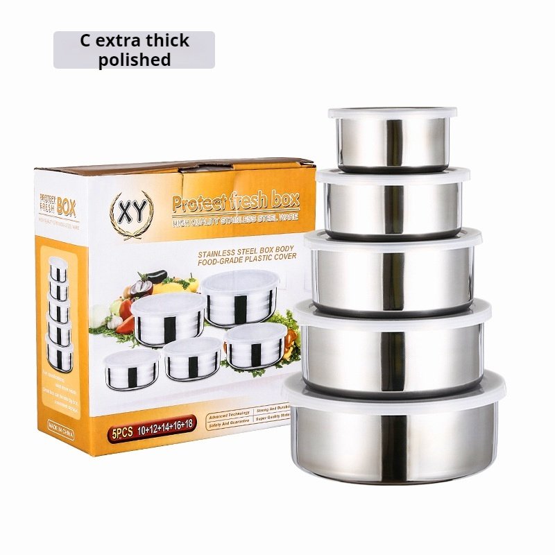 5pcs Stainless Steel Round Food Storage Boxes with Plastic Lids Fresh Keeping Colored Food Containers For Children