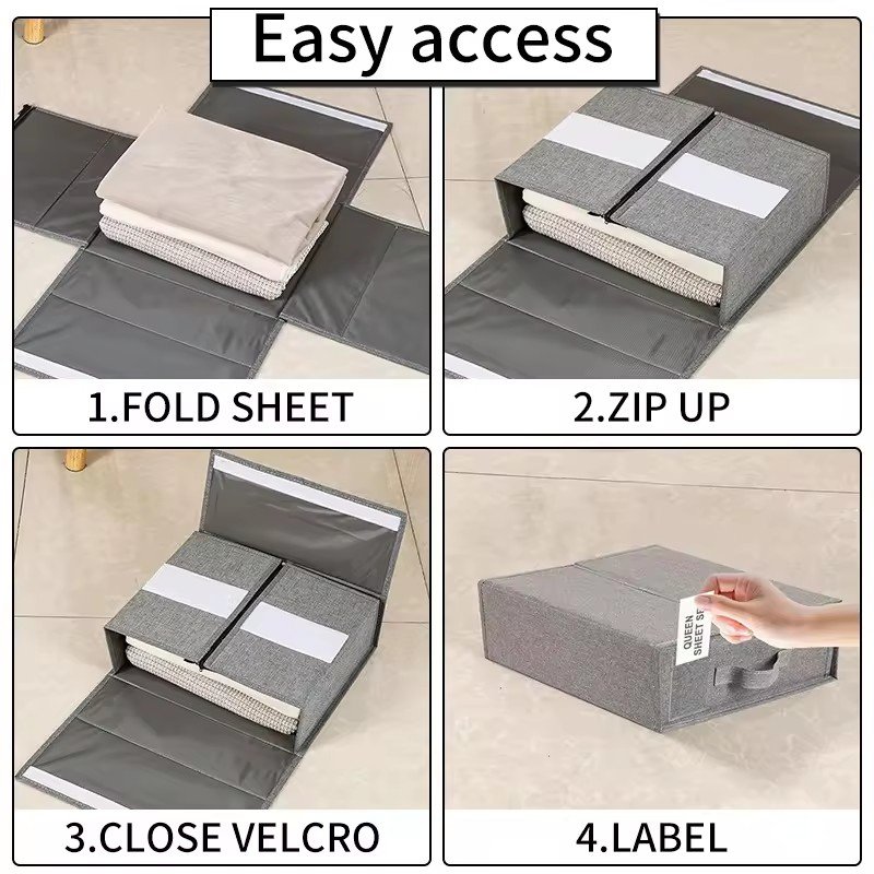 Hot sale bed sheet set organizer foldable storage box for cover set with zipper closet organizer for bedding clothes blankets