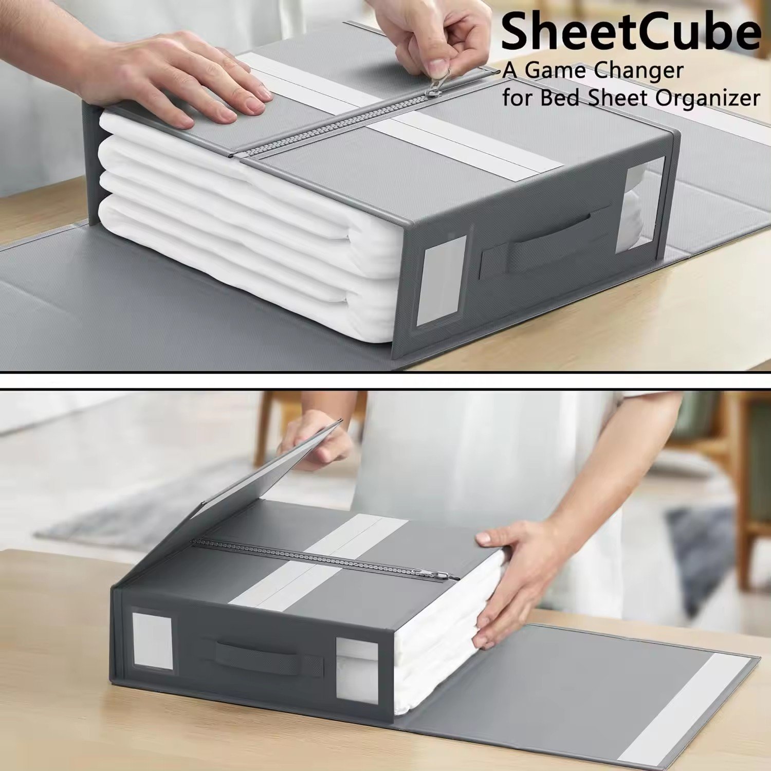 Hot sale bed sheet set organizer foldable storage box for cover set with zipper closet organizer for bedding clothes blankets