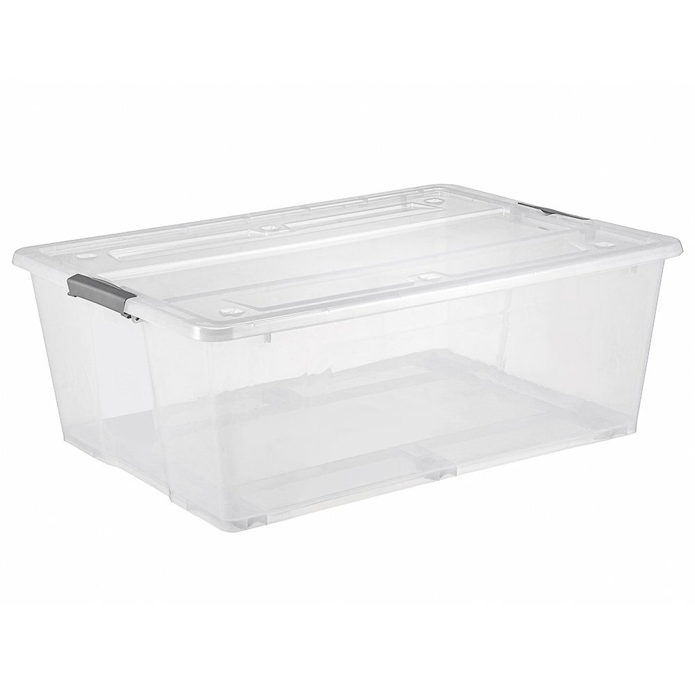 90L clear plastic transparent storage box with wheels and handle