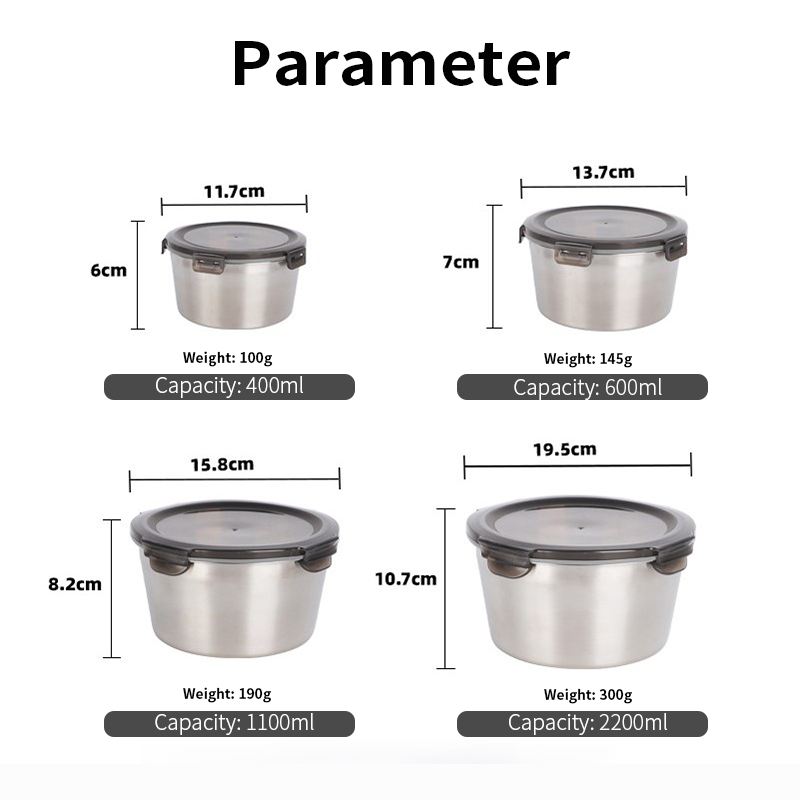 Stainless Steel 304 Airtight Leaking Proof Storage Containers For Meal Set Of 4 fridge storage boxes refrigerator