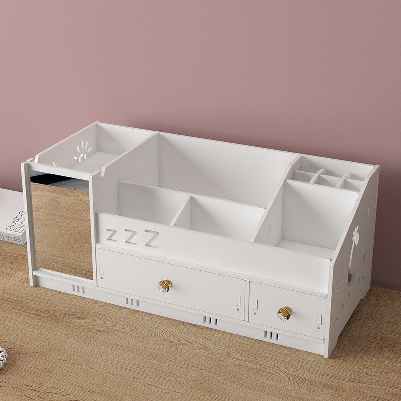 Large Capacity Skin Care Cosmetics Storage Box with Mirror Dresser Rack Household Desktop Drawer Storage Bin Plastic New Title