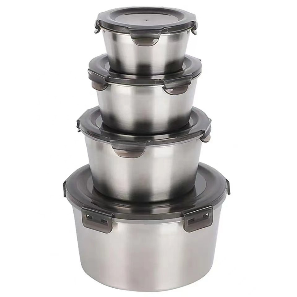 Refrigerator Stainless Steel Container Custom Round Storage Box 18/8 Meal Prep Bento Lunch Box Food Storage Container with Lids