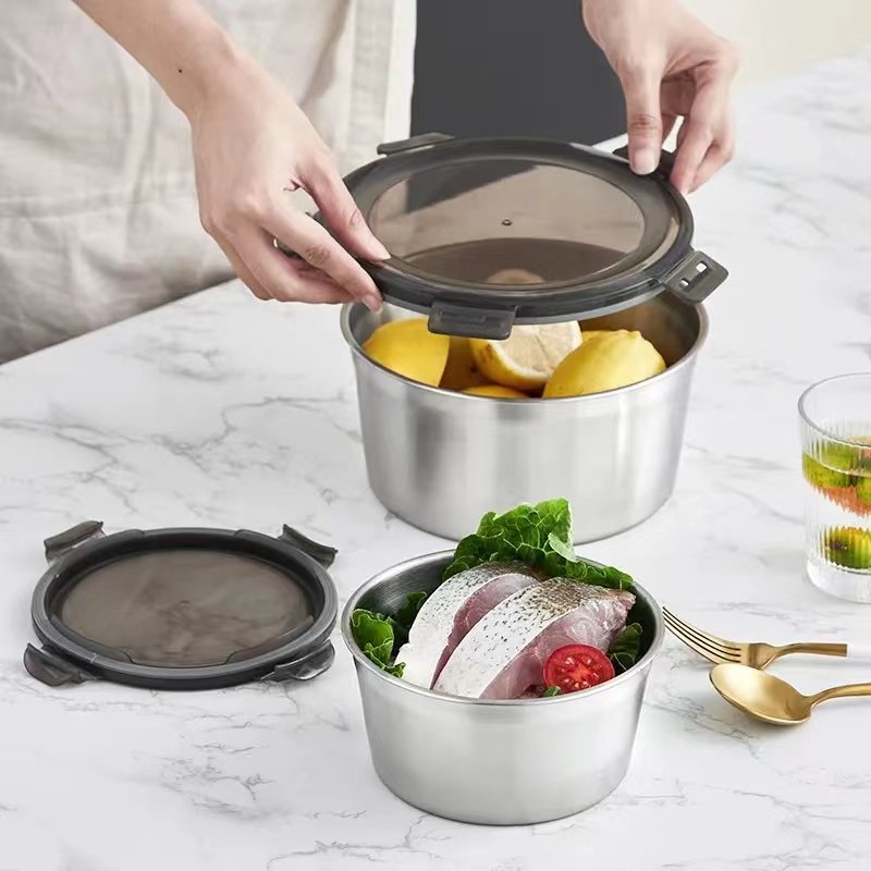 Refrigerator Stainless Steel Container Custom Round Storage Box 18/8 Meal Prep Bento Lunch Box Food Storage Container with Lids