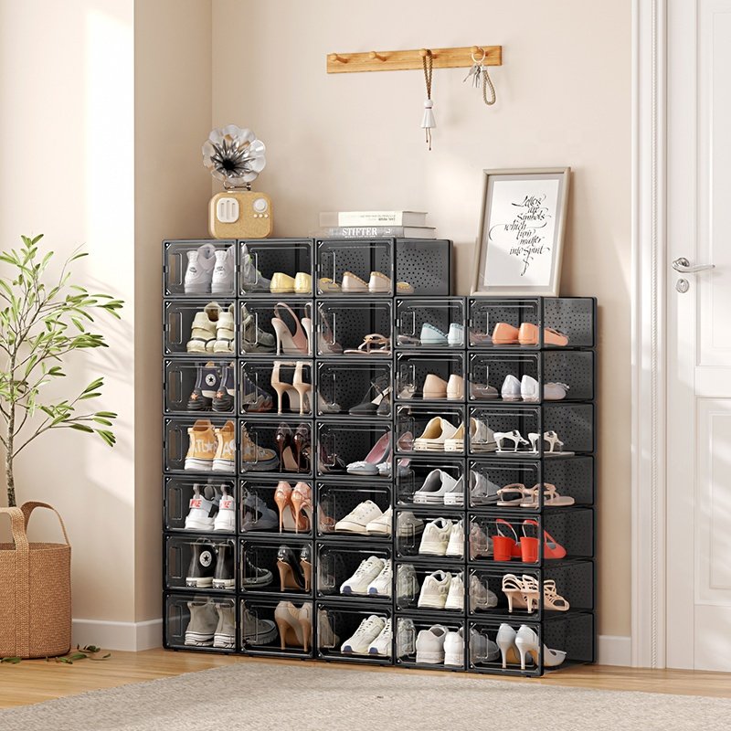 Clear Plastic Giant Magnetic Shoe Box Acrylic Shoe Storage Box Clear Plastic Stackable Foldable Shoe Storage Box
