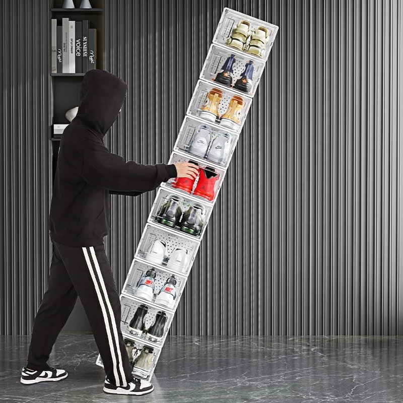 Clear Plastic Giant Magnetic Shoe Box Acrylic Shoe Storage Box Clear Plastic Stackable Foldable Shoe Storage Box