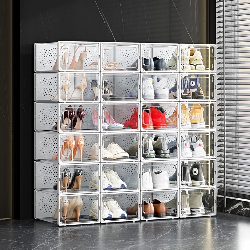 Clear Plastic Giant Magnetic Shoe Box Acrylic Shoe Storage Box Clear Plastic Stackable Foldable Shoe Storage Box