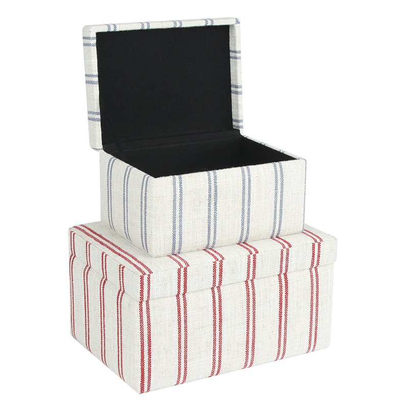 White and Blue & Red and Blue Set Of 2 Linen Fabric Stripe Jewelry Storage & Kids Toy Storage Boxes