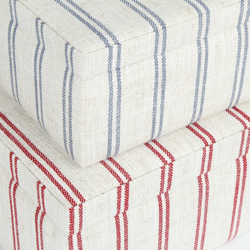 White and Blue & Red and Blue Set Of 2 Linen Fabric Stripe Jewelry Storage & Kids Toy Storage Boxes