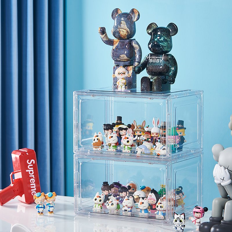 Collapsible Dustproof Shoe Case Rack Cabinet Stackable Doll Snack Storage Box Foldable Plastic Clear For Living Room