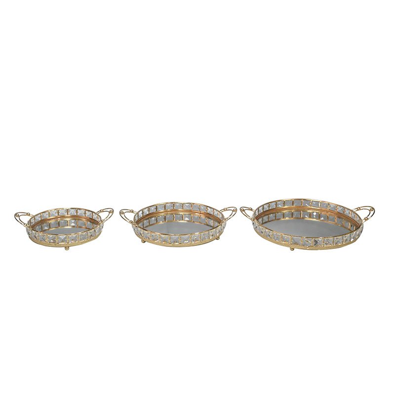 Simple home living room decoration jewelry storage metal tray round crystal glass storage trays