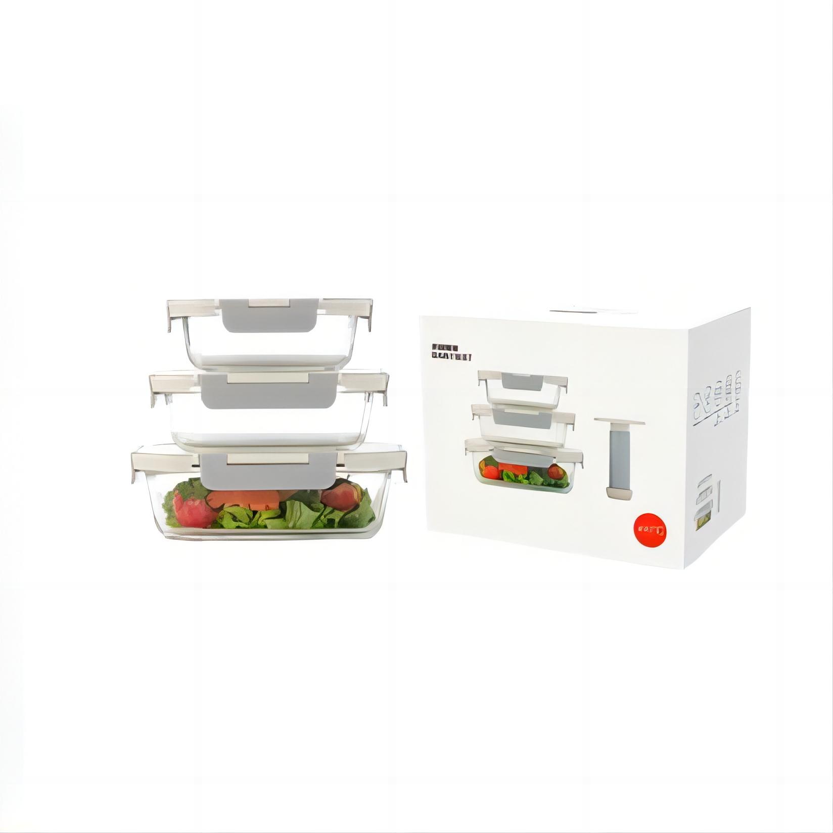 vacuum glass food storage suit/meal prep containers glass air tight/color box packingvented lid glass food container
