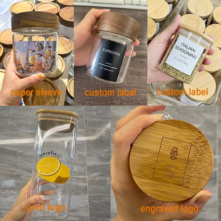Promotion Glass Rack Clear Kitchen Round Storage Lid Spice Jars Bamboo