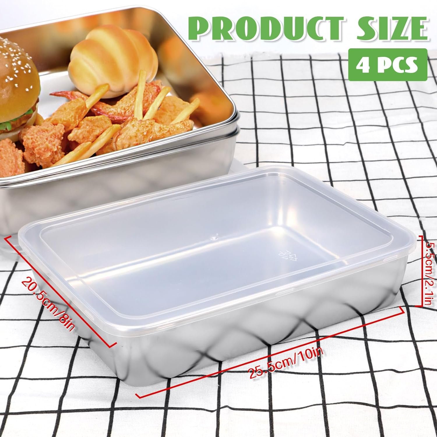 600ml 2000ml Airtigh Small Stainless Steel Metal Food Serving Tray Storage Container with PP Lid