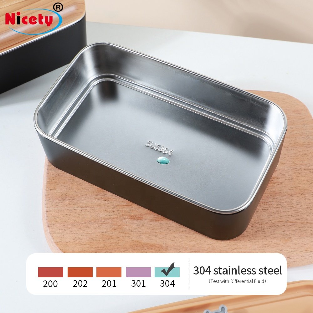Two tier lunch box with fork and spoon stainless steel food storage box with cutlery set bento box for adults