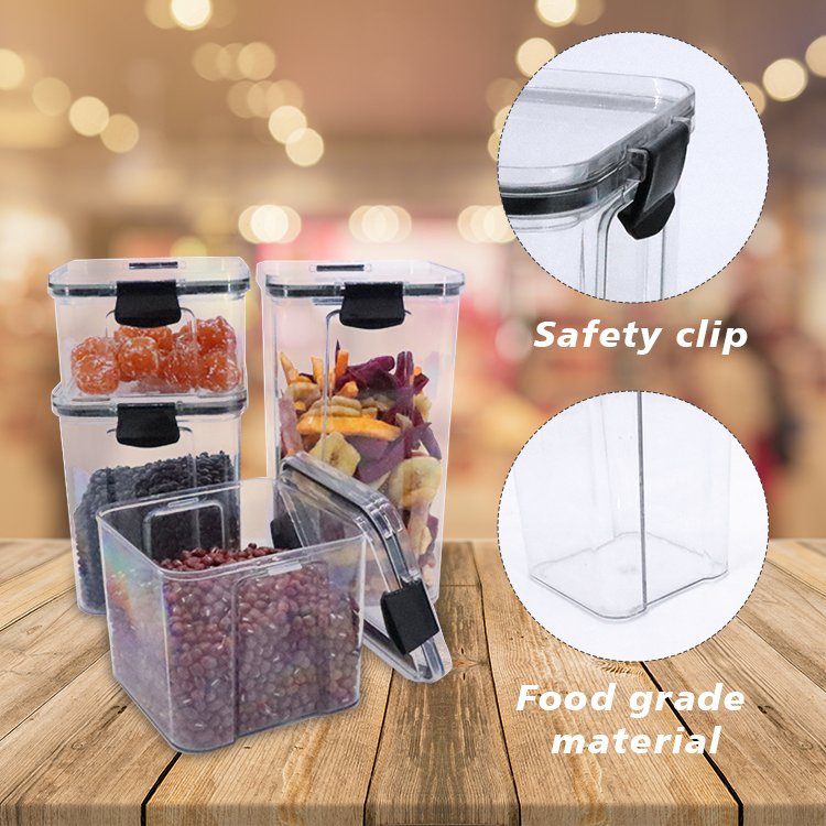 Kitchen Pantry Large Clear Cereals Nut Crisper Set Storage Box Airtight Plastic Food Container With Snap Lock Lid