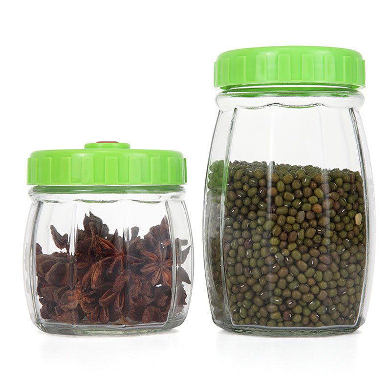 Air out lid airtight octagon food storage glass jar for canning