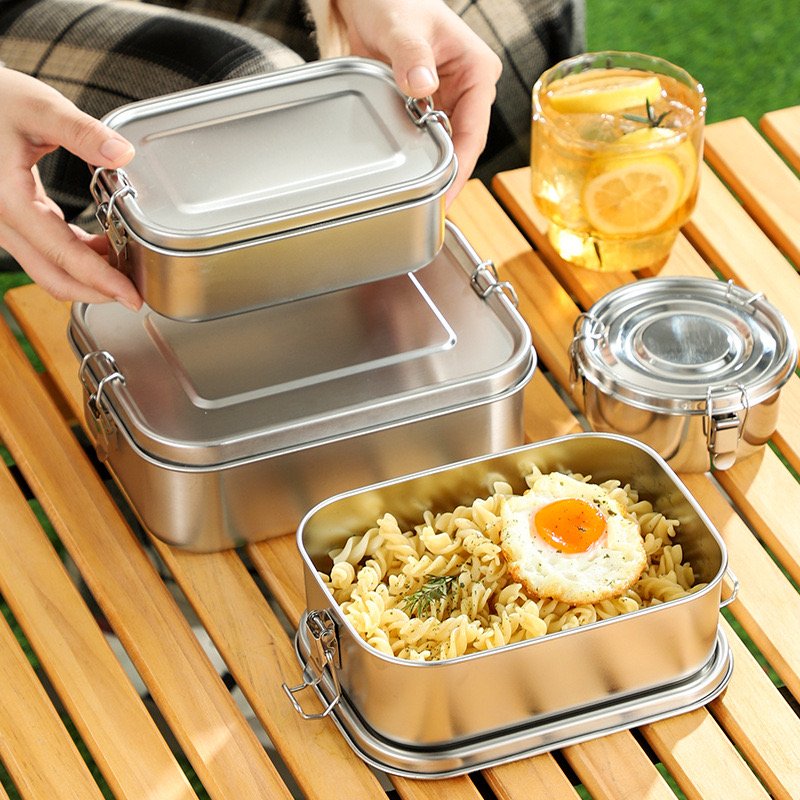 Modern Rectangle 304 Stainless Steel Lunch Boxes Steel Lid Clip 550ML/850ML/1400ML/2400ML Capacity Food Storage Container