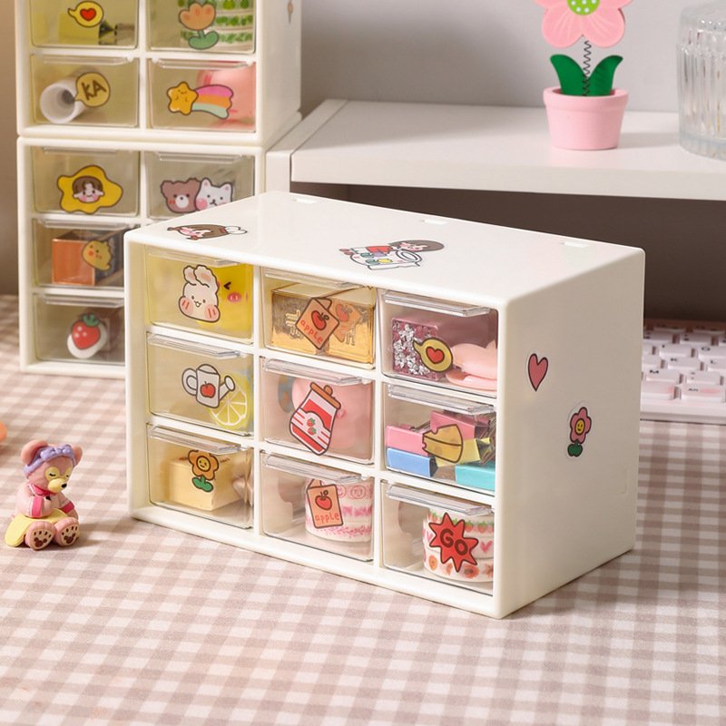 Custom Good Quality Transparent Nine Palace Grid Drawer Storage Box Desktop Storage Drawer